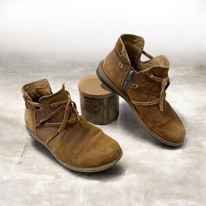 Born Tarklin Boots Women’s Size 7 Brown Suede Ankle Wrap Lace Side Zip -Boho